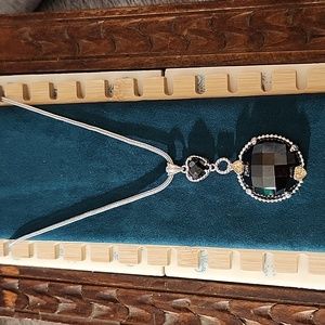 Black Faceted Rhinestone Heart Pendant Necklace